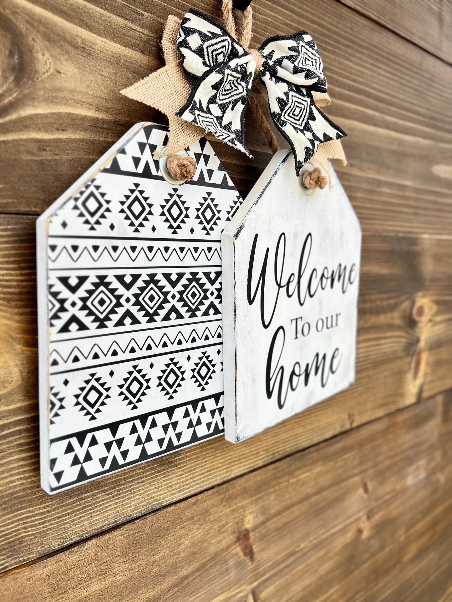 Welcome Door Tag Hanger, Aztec Boho style, Front Door Hanger