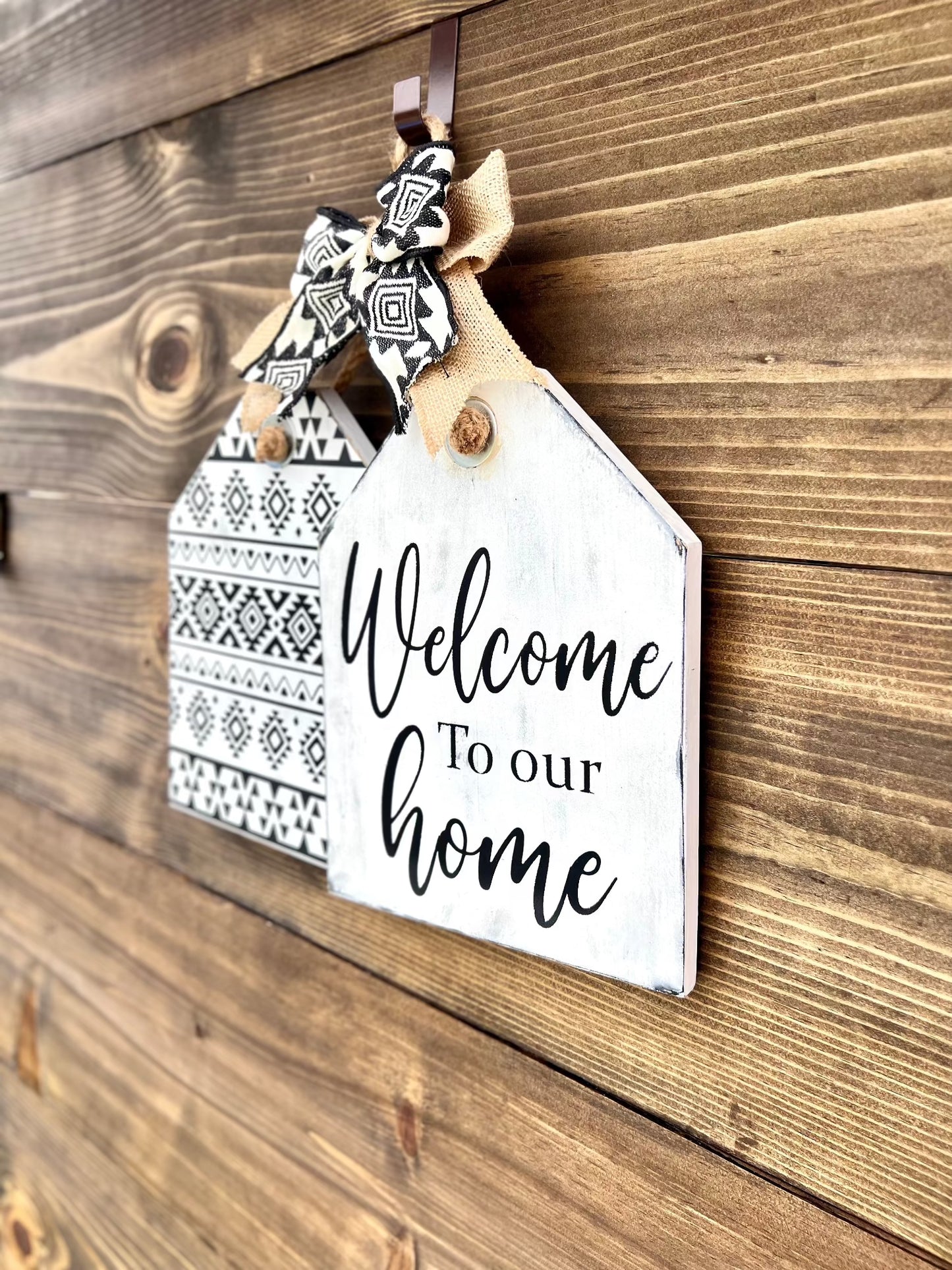 Welcome Door Tag Hanger, Aztec Boho style, Front Door Hanger