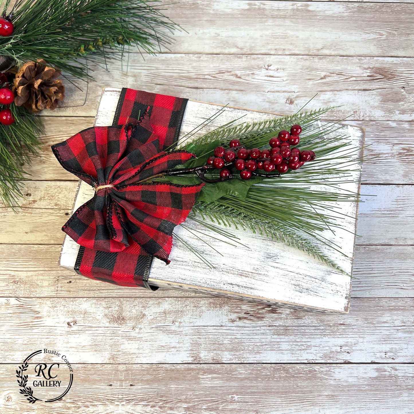 Christmas wooden bookstack.