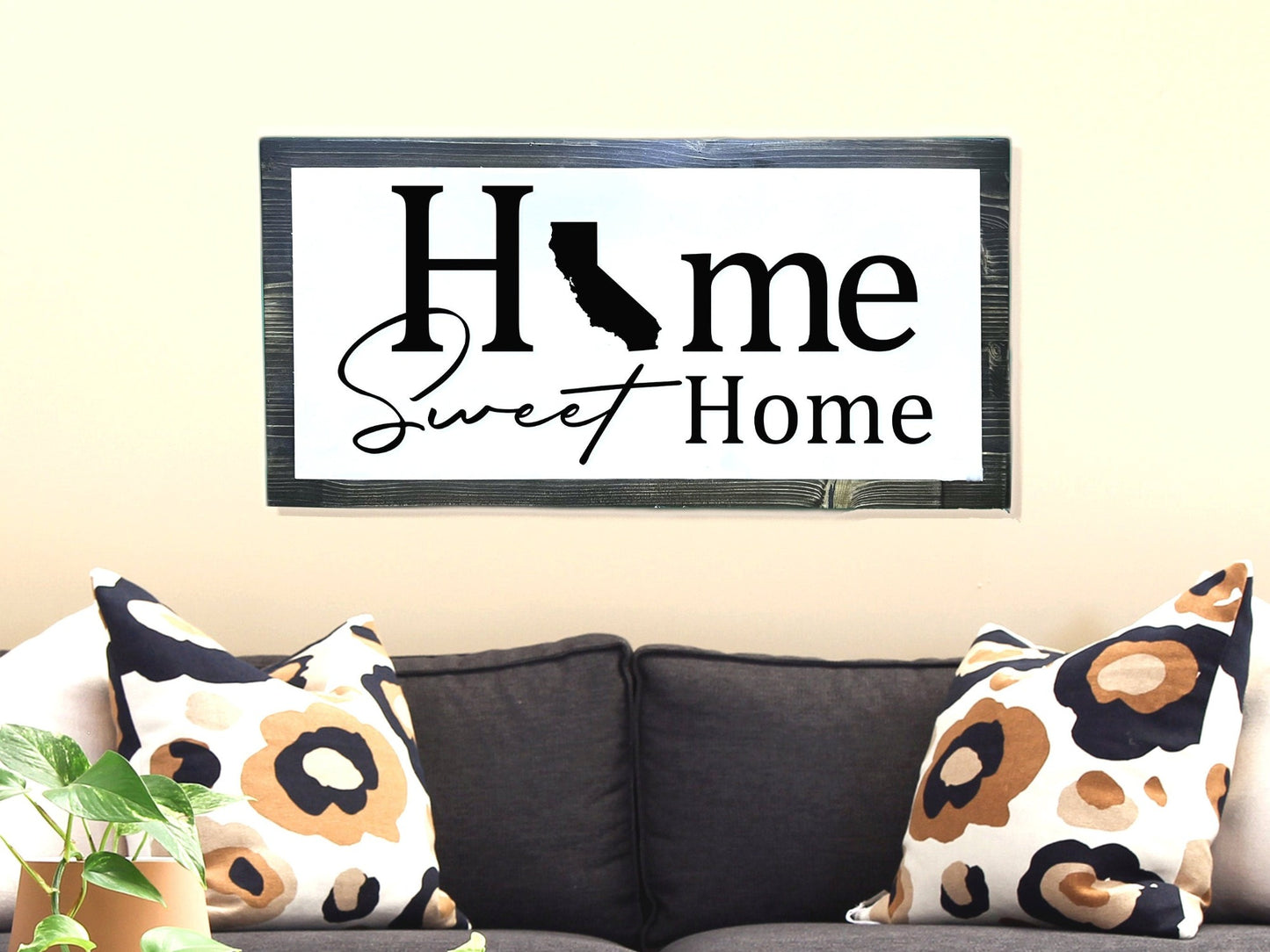 Home sweet home living room wood sign.