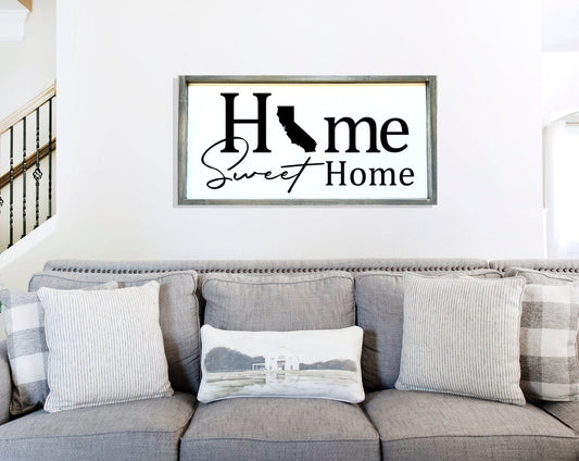 Home sweet home living room wood sign.
