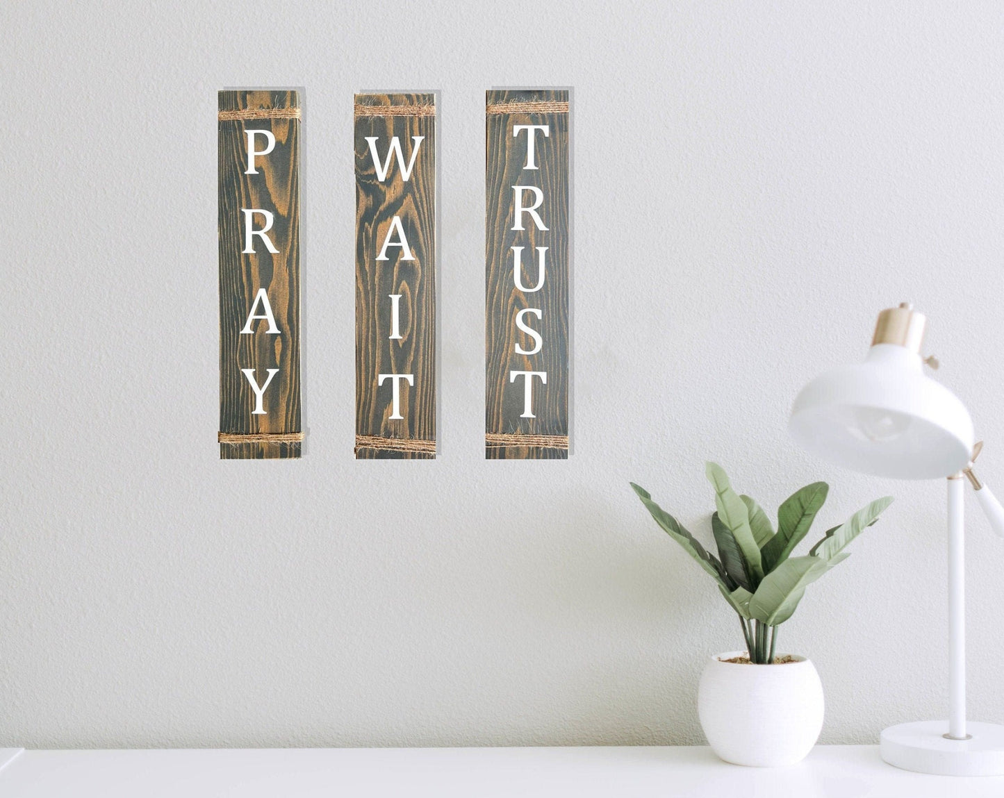 Pray. wait. trust. wood signs set, Religious Inspirational.