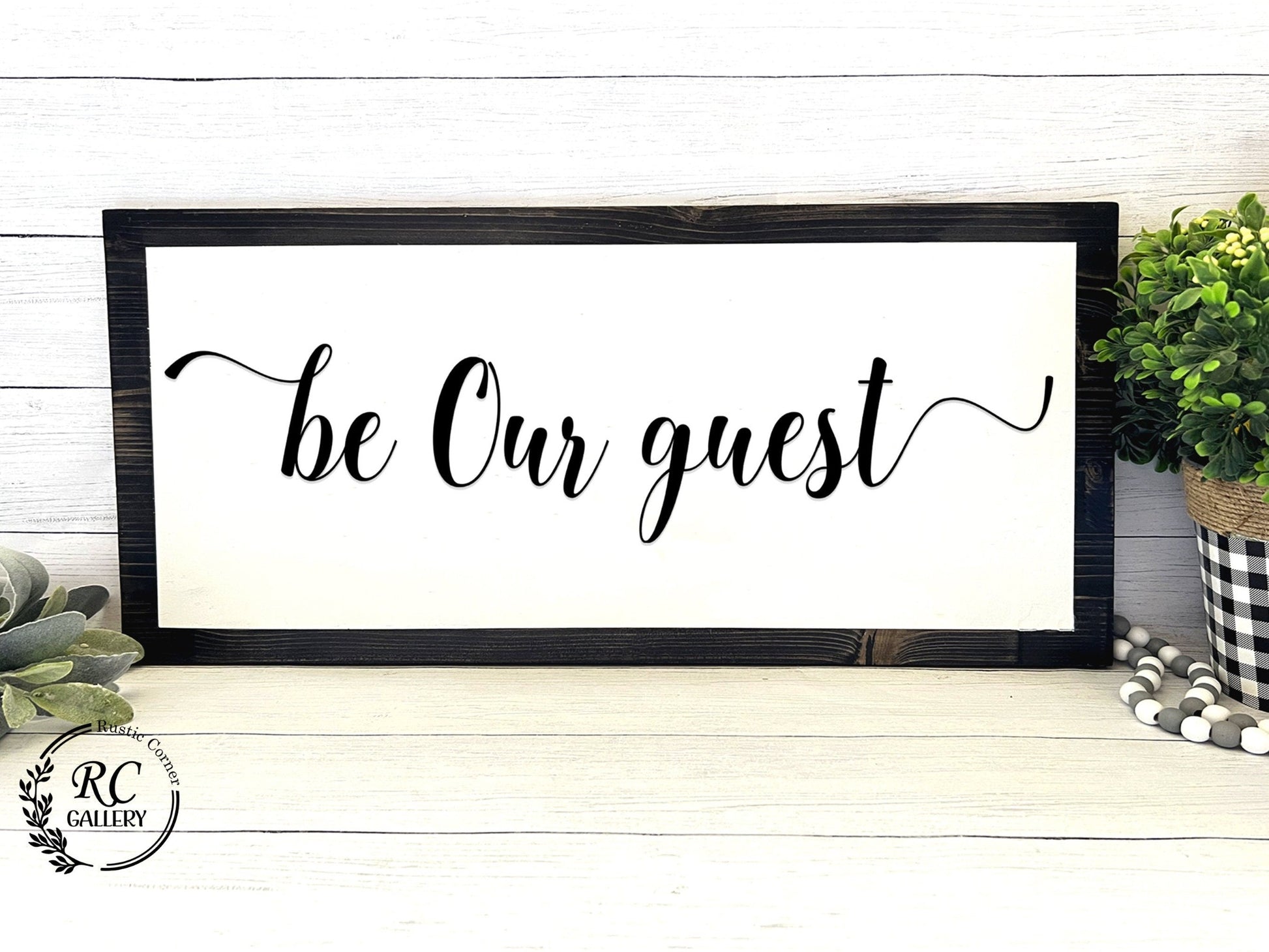 be our guest, faux frame wood sign, farmhouse wood sign , guest bedroom decor , bedroom wall decor