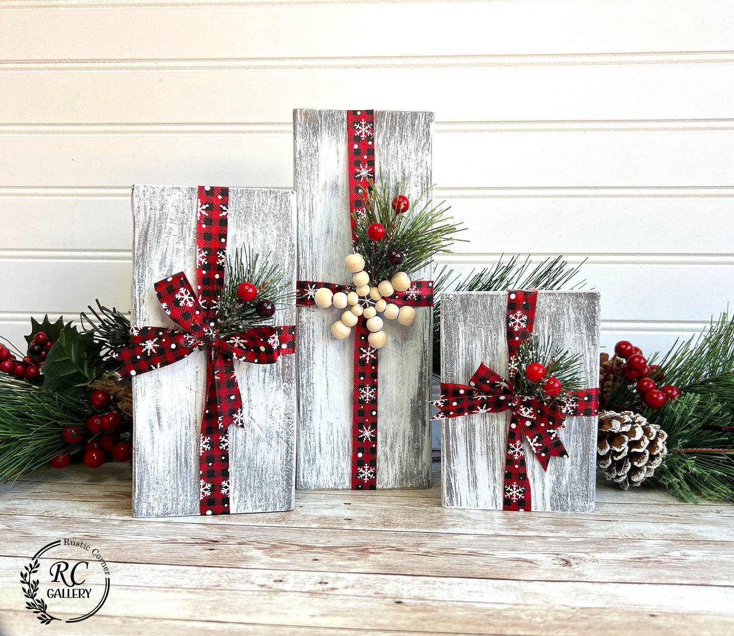 Christmas wooden present set decor.
