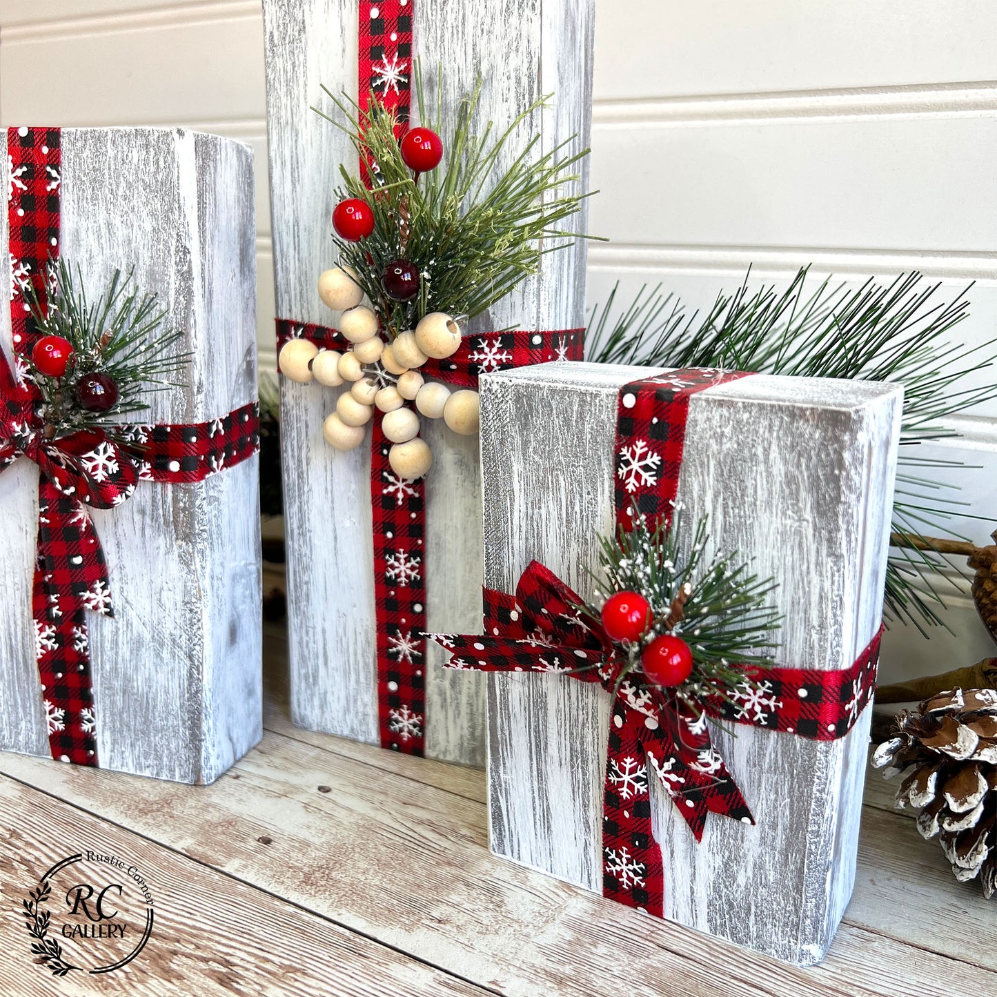 Christmas wooden present set decor.