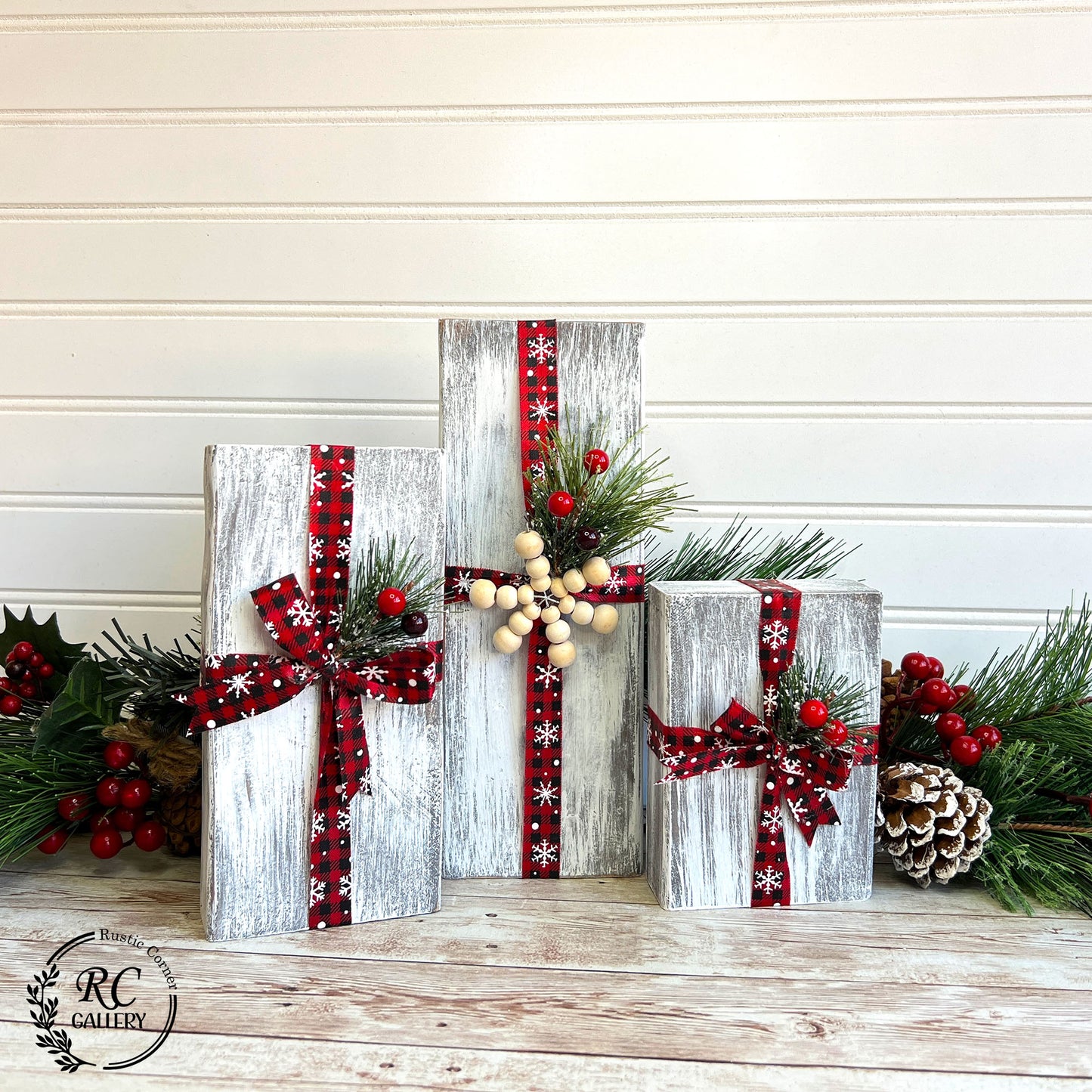 Christmas wooden present set decor.