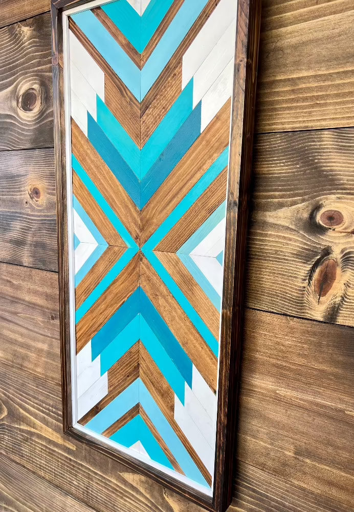 Wood Mosaic Wall Decor, Wooden Geometric Sign, Mosaic wall art