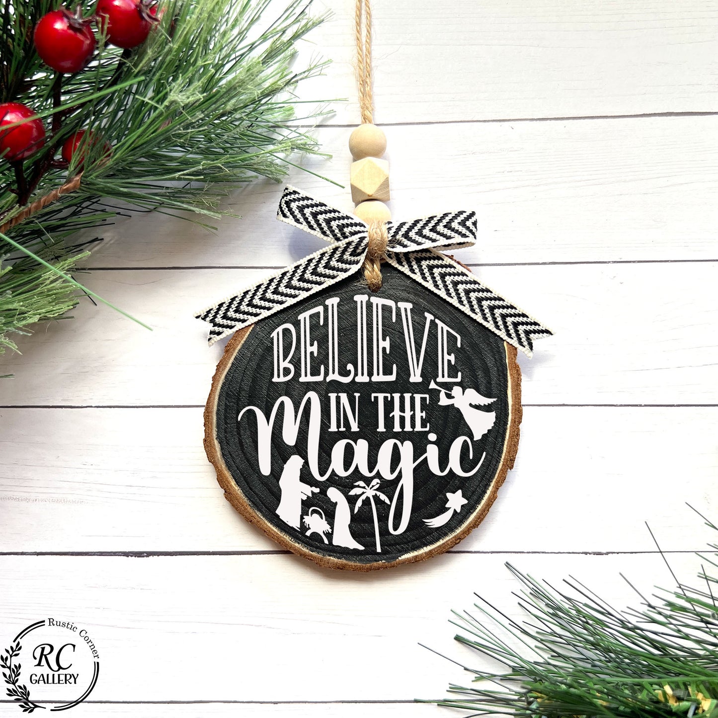 Believe in the magic wood slice ornament, Christmas ornament.