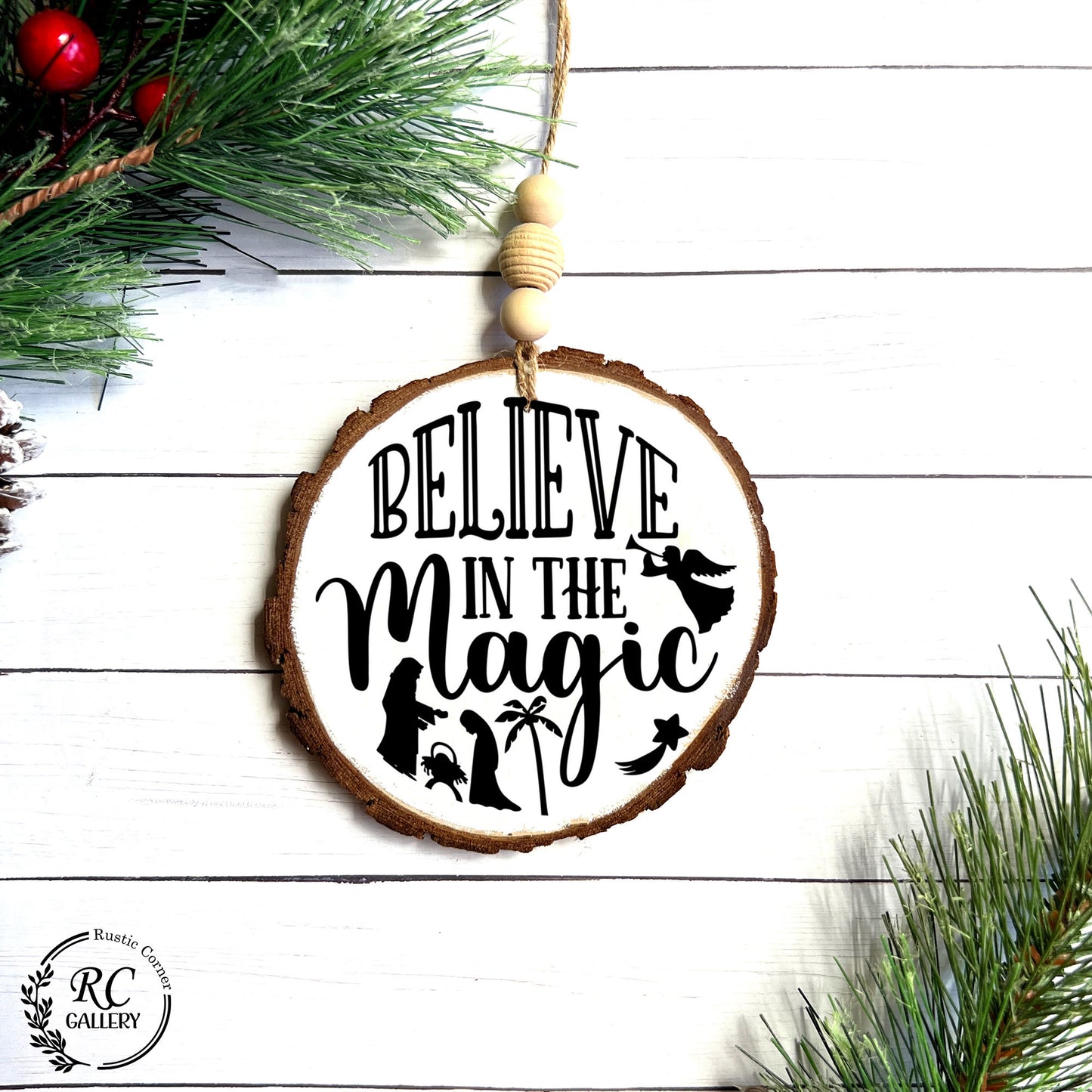 Believe in the magic wood slice ornament, Christmas ornament.