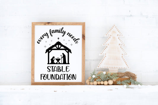 Every family needs stable foundation, Christmas wood sign.