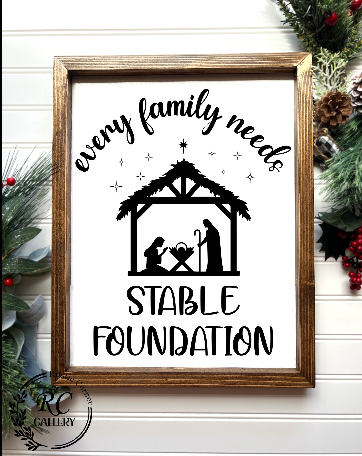 Every family needs stable foundation, Christmas wood sign.
