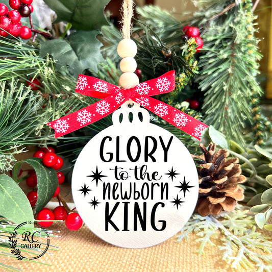 Glory to the newborn king, Christmas Ornament.