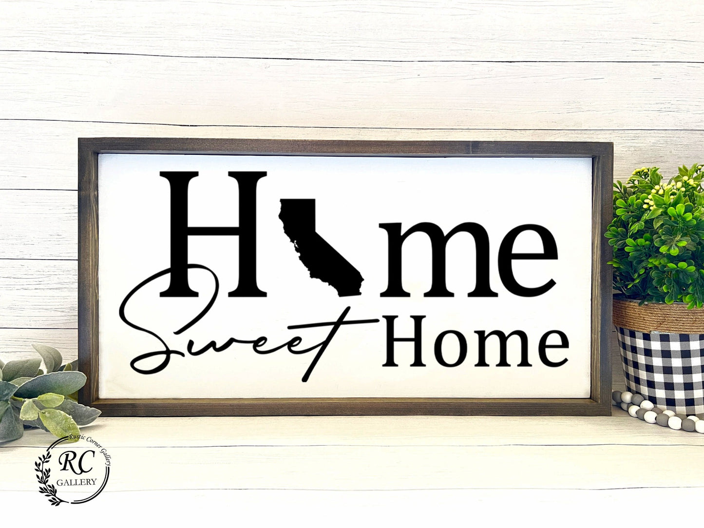 Home sweet home living room wood sign.