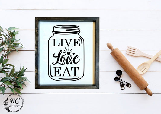 Live love eat mason jar wood sign, kitchen wood sign.