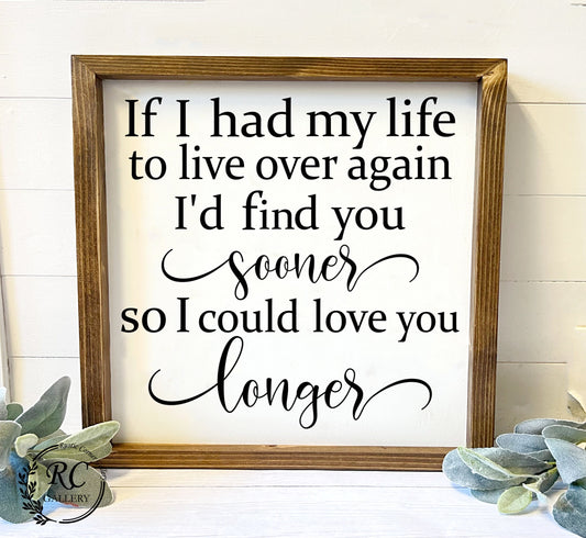 If I had my life to live over again I'd find you sooner bedroom wood sign.