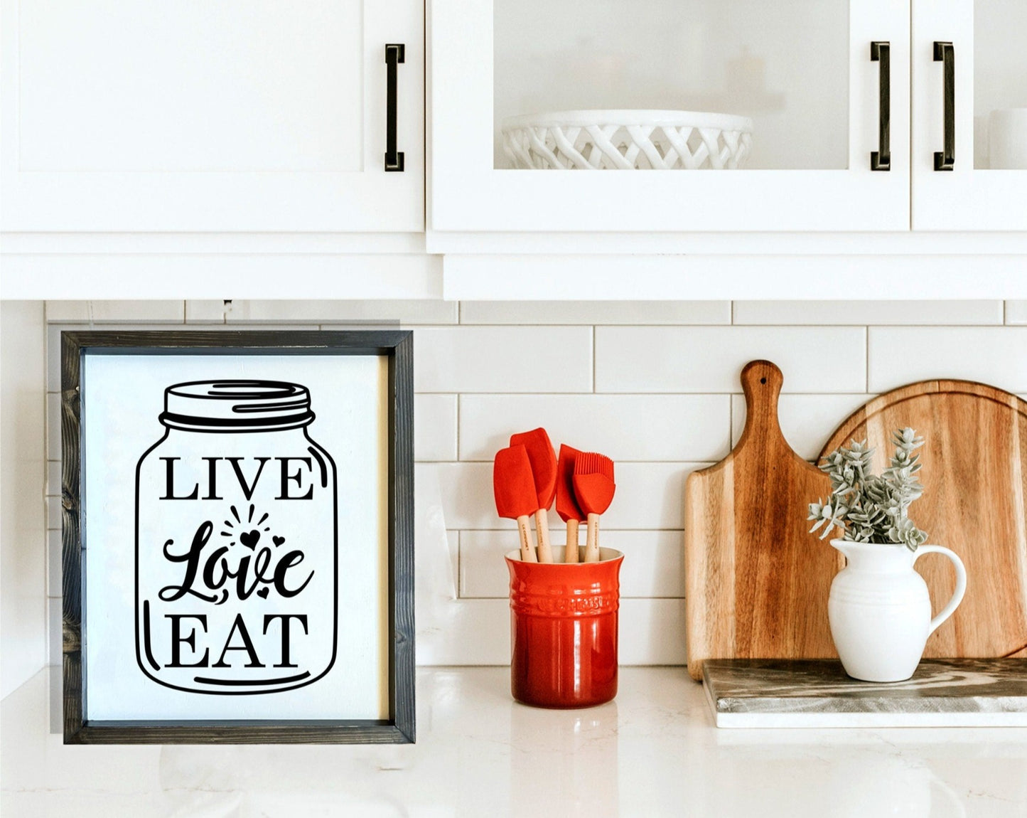 Live love eat mason jar wood sign, kitchen wood sign.