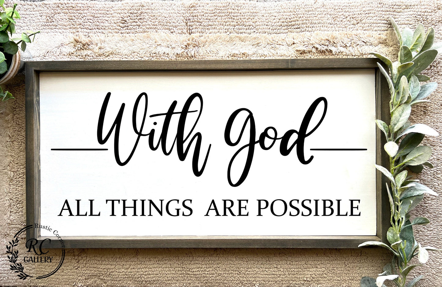 With God all things are possible wood sign. scripture wall decor.