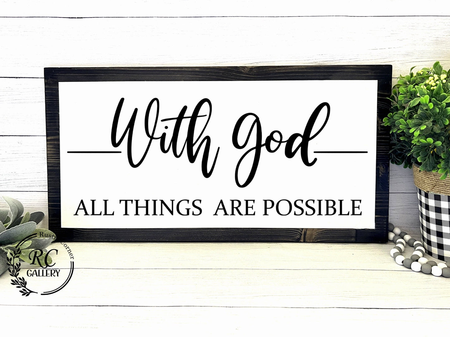 With God all things are possible wood sign. scripture wall decor.