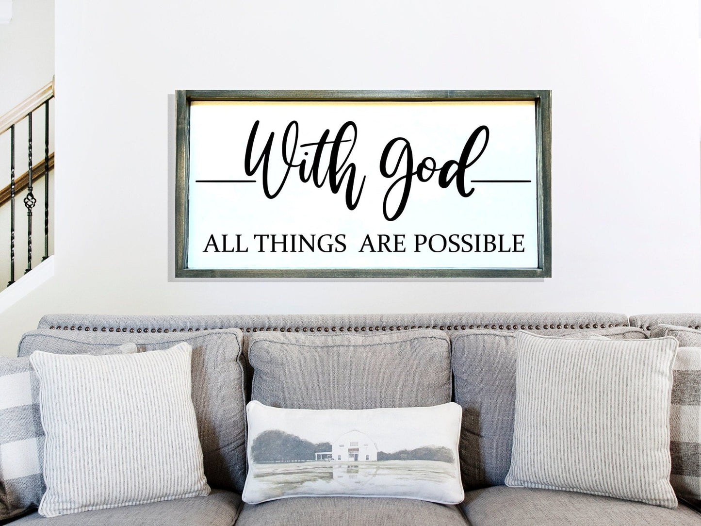 With God all things are possible wood sign. scripture wall decor.