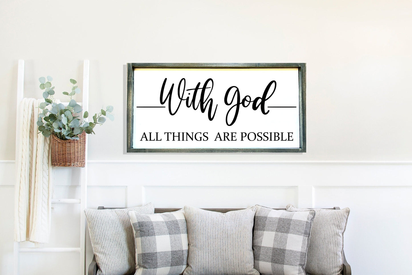 With God all things are possible wood sign. scripture wall decor.