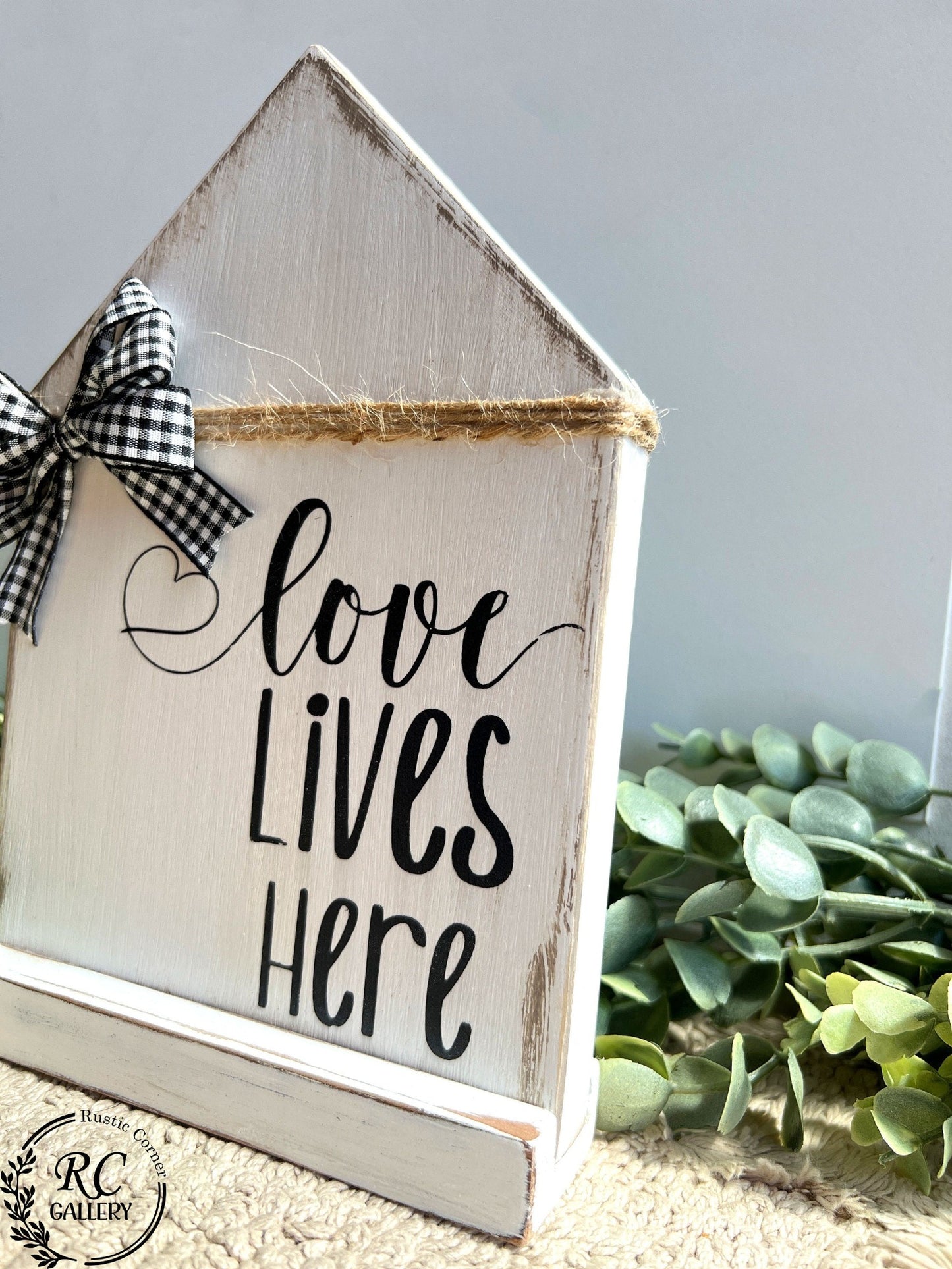 Love lives here wooden house decor, distressed wood sign.